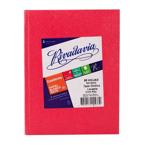 Cuaderno Rivadavia Forrado Rayado Rojo 98 Hojas