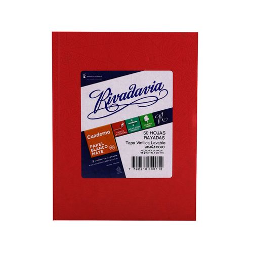 Cuaderno Rivadavia Forrado Rayado Rojo 50 Hojas