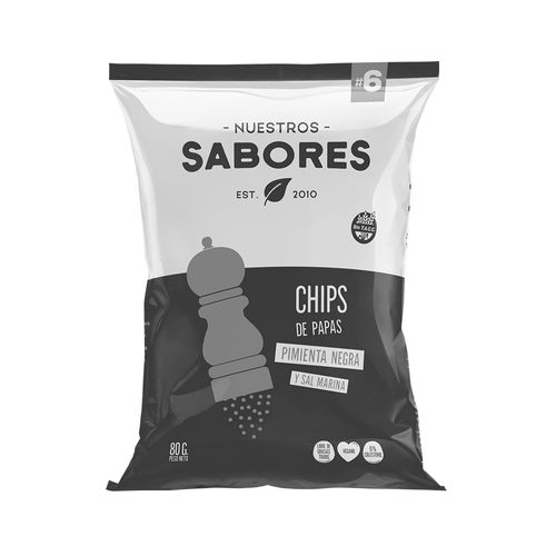 Chips De Papas Con Pimienta Negra Y Sal Marina Nuestros Sabores 80 Gr