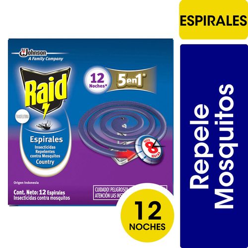 Espiral Insecticida Raid Repele Mosquitos C. Fresh 12u