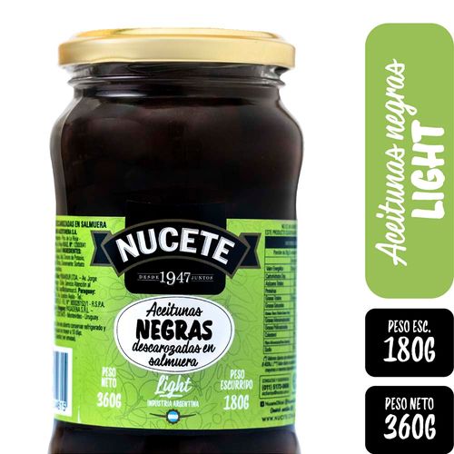 Aceitunas Nucete Light Negras Descarozadas 180 Gr