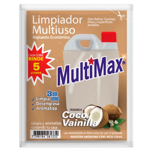 Limpiador Multiuso Para Diluir Coco Vainilla Rinde 5 Litros X 150ml