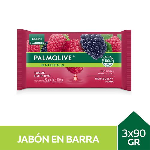 Jabón De Tocador Palmolive Naturals Frambuesa Y Mora 3 X 90 G