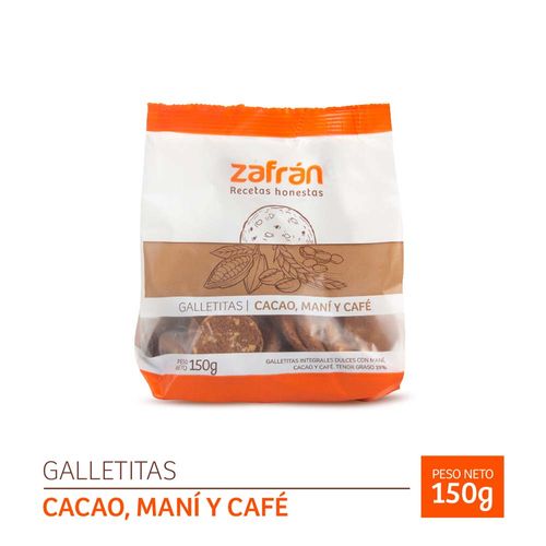 Galletitas Cacao. Mani Y Cafe Zafran X 150 Grs