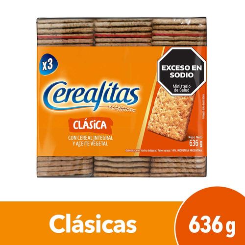 Galletitas Cracker Cereal Cerealitas Clásicas X3uni 636g