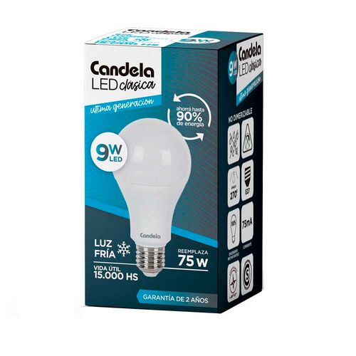 Led Bulbo E27 Fría 9w Candela