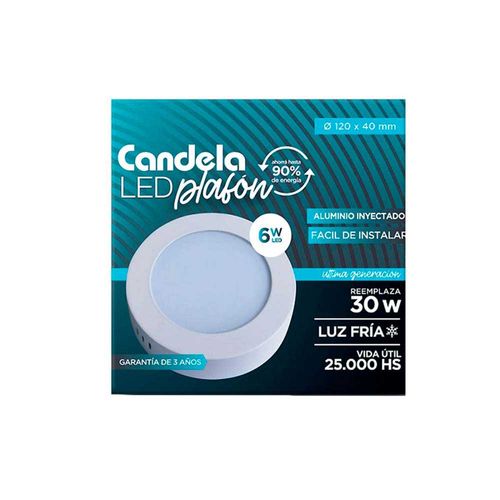 Plafón Led Redondo Base Fría 6w Candela Blanco