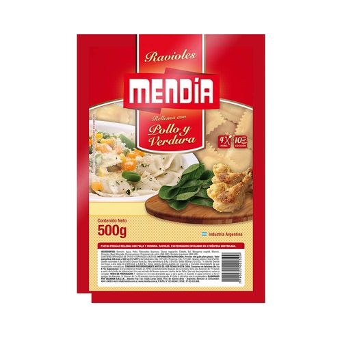 Ravioles Mendia Pollo Y Verdura X 500 Grs