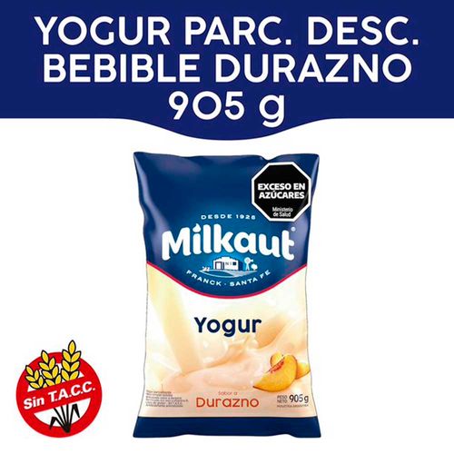Yogur Entero Milkaut Durazno Sachet 905g