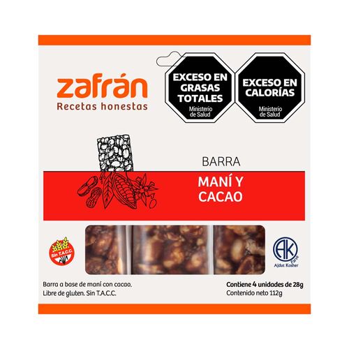 Barra Maní Y Cacao Zafrán 112 Gr