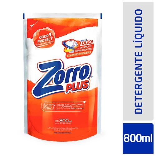 Detergente Liquido Zorro Plus Dp 800ml