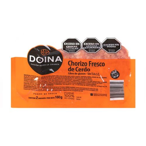 Chorizo Puro Cerdo Al Vacio -2 U - 160 Grs - Doina
