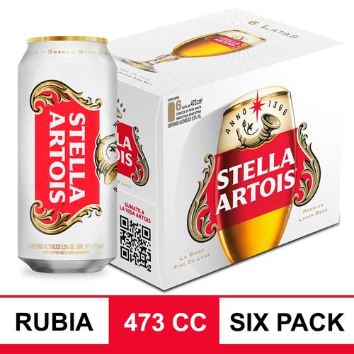 Cerveza Stella Artois Rubia 473cc 6un