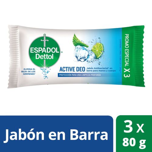 Jabón En Barra Espadol Active Deo 240gr X 3 Unid.