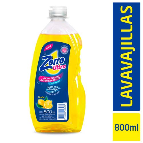 Detergente Zorro Ultra Limon 800 Ml