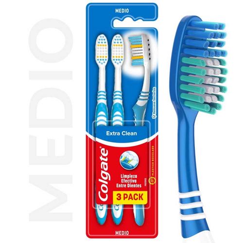 Cepillo Dental Colgate Extra Clean Medio Cerdas Multinivel 3u