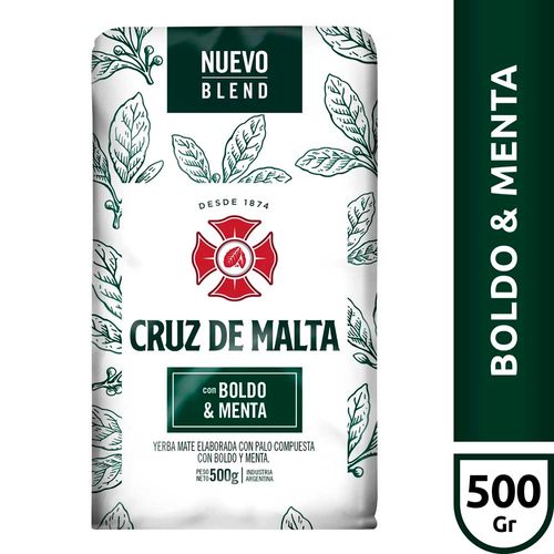 Yerba Mate Boldo Menta Sin Tacc Cruz De Malta 500 Gr