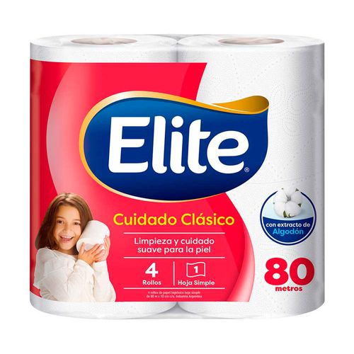 Papel Higienico Elite Cuidado Clásico Hoja Simple - 80 M X 4 U