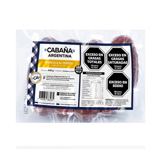Morcilla Criolla Envasado Vacio 4 U - 445 Gr Cabaña Argentina