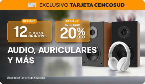 Tarjeta Cencosud | 12 CSI ó 20% en un pago en Audio y más