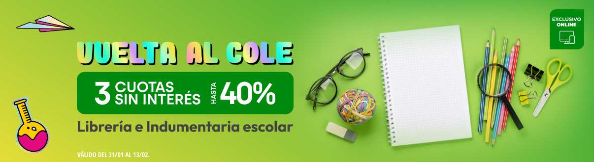 Hasta 40% y 3 CSI en Librería y Indumentaria Escolar