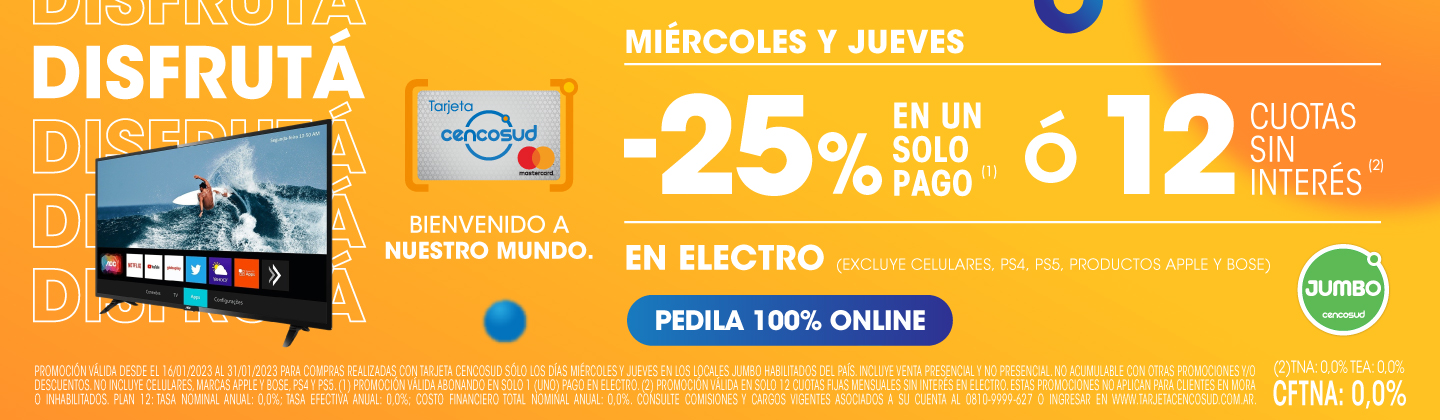 Jumbo | Beneficio tarjeta Cencosud 25% en Electro
