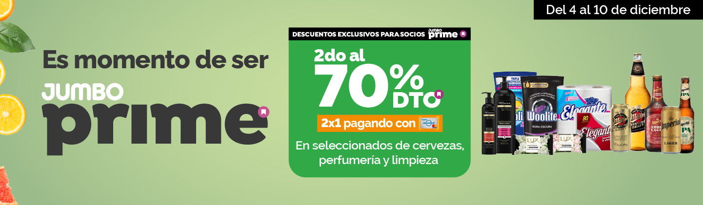 Jumbo Prime | 2do al 70% en Cervezas, Perfumería y Limpieza