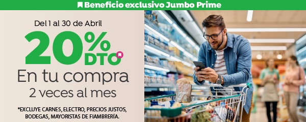 Jumbo Prime | 20% en tu Compra - 2 veces al mes