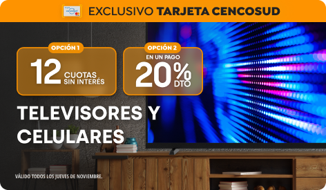 Tarjeta Cencosud | 12 CSI ó 20% en un pago en TV y Celulares