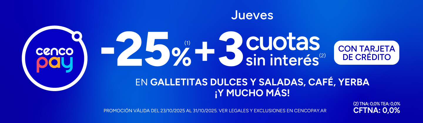 25% + 3 CSI en Galletitas, Café y más